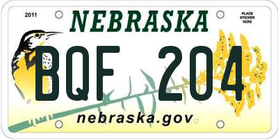 NE license plate BQF204