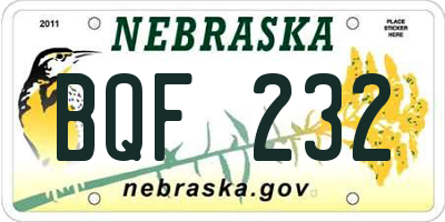 NE license plate BQF232