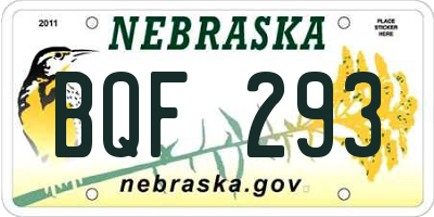 NE license plate BQF293
