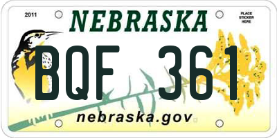 NE license plate BQF361