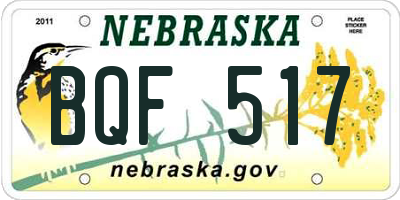 NE license plate BQF517