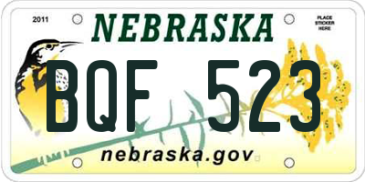 NE license plate BQF523
