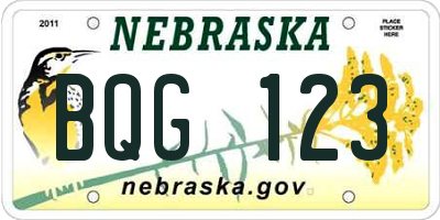 NE license plate BQG123