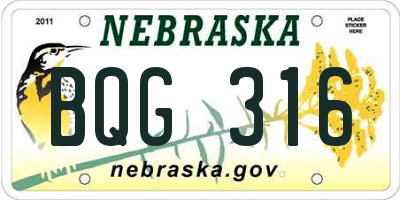 NE license plate BQG316