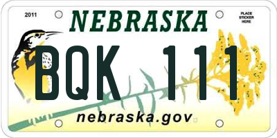 NE license plate BQK111