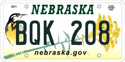 NE license plate BQK208