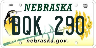 NE license plate BQK290