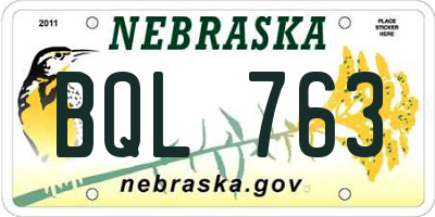 NE license plate BQL763