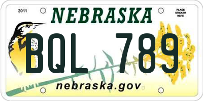NE license plate BQL789
