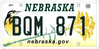 NE license plate BQM871