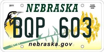 NE license plate BQP603