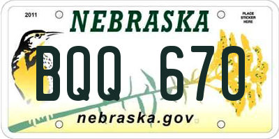 NE license plate BQQ670