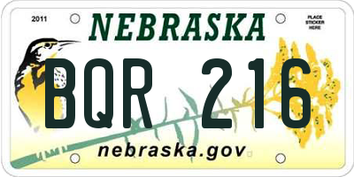 NE license plate BQR216