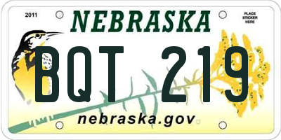 NE license plate BQT219