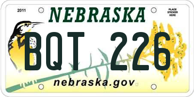 NE license plate BQT226