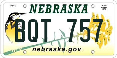 NE license plate BQT757