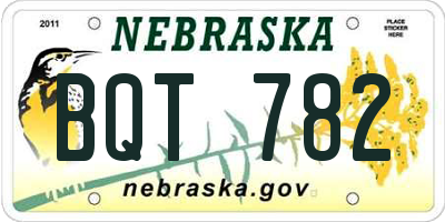 NE license plate BQT782
