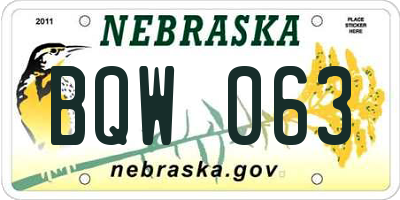 NE license plate BQW063