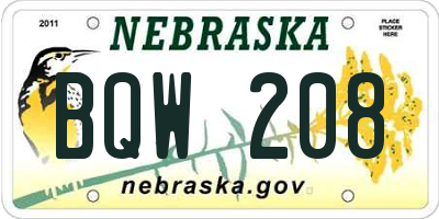 NE license plate BQW208