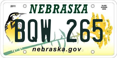 NE license plate BQW265