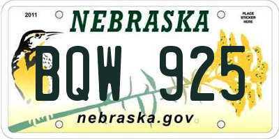 NE license plate BQW925