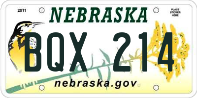 NE license plate BQX214