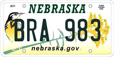 NE license plate BRA983