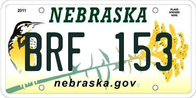 NE license plate BRF153