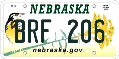 NE license plate BRF206