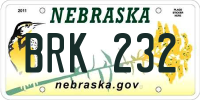 NE license plate BRK232
