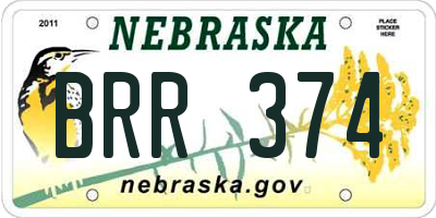 NE license plate BRR374