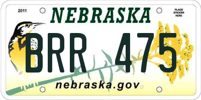 NE license plate BRR475