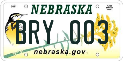 NE license plate BRY003