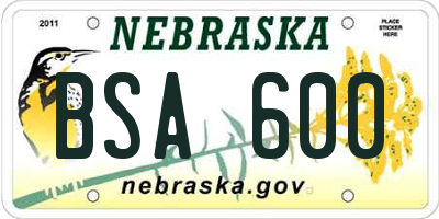 NE license plate BSA600