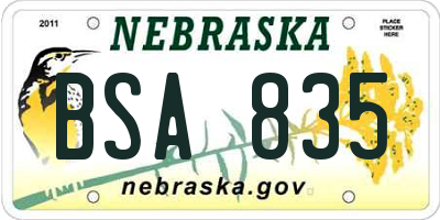 NE license plate BSA835