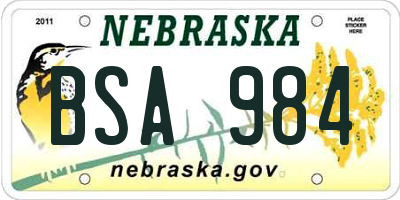 NE license plate BSA984