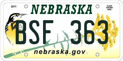 NE license plate BSF363