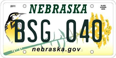 NE license plate BSG040