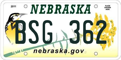 NE license plate BSG362