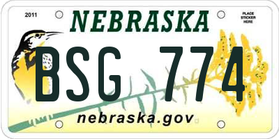NE license plate BSG774