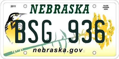 NE license plate BSG936