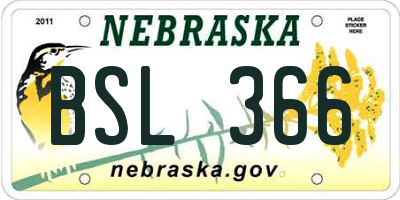 NE license plate BSL366