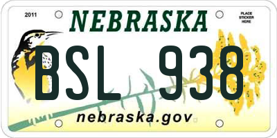 NE license plate BSL938