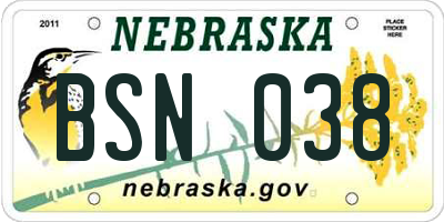 NE license plate BSN038