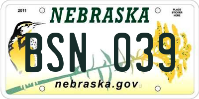 NE license plate BSN039