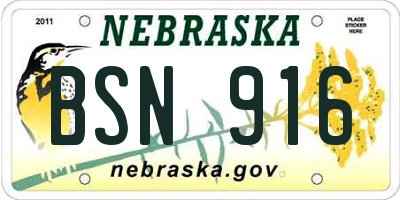 NE license plate BSN916