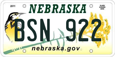 NE license plate BSN922