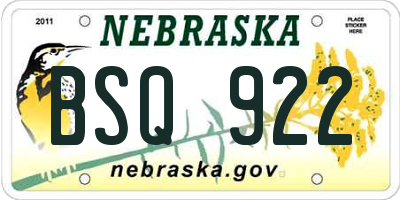 NE license plate BSQ922