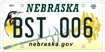 NE license plate BST006