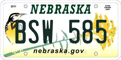 NE license plate BSW585